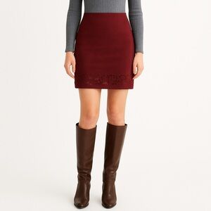 STUDI BY JPR | PETITE | LONG SUEDE SKIRT | CUTOUT DESIGN | BURGUNDY | P SMALL